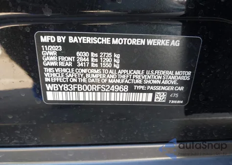 2024 BMW I4 Gran Coupe xDrive40 z USA, uszkodzony, nr VIN WBY83FB00RFS24968